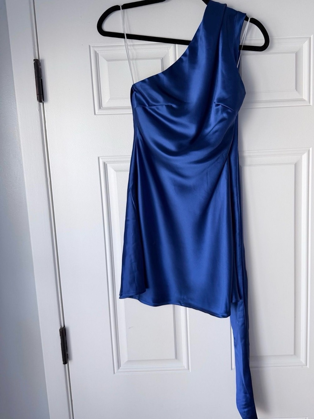 Hello Molly One-Shoulder Satin Mini Dress in Royal Blue